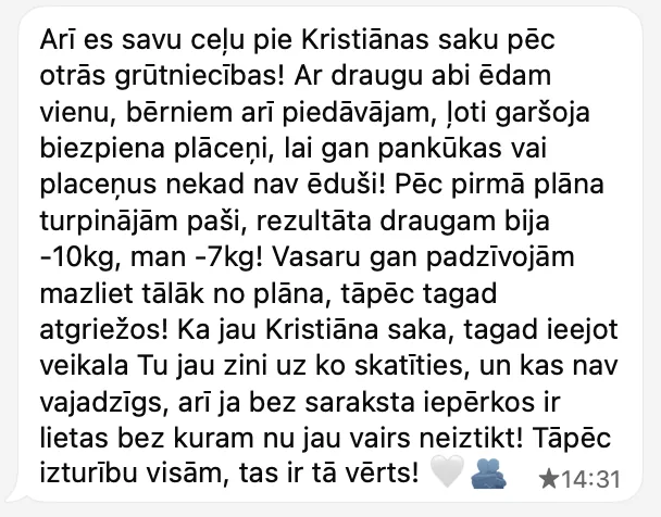 Klientes ziņa par rezultātiem pārim un receptēm, kas garšo bērniem