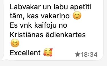Klientes ziņa par Kristiānas ēdienkarti